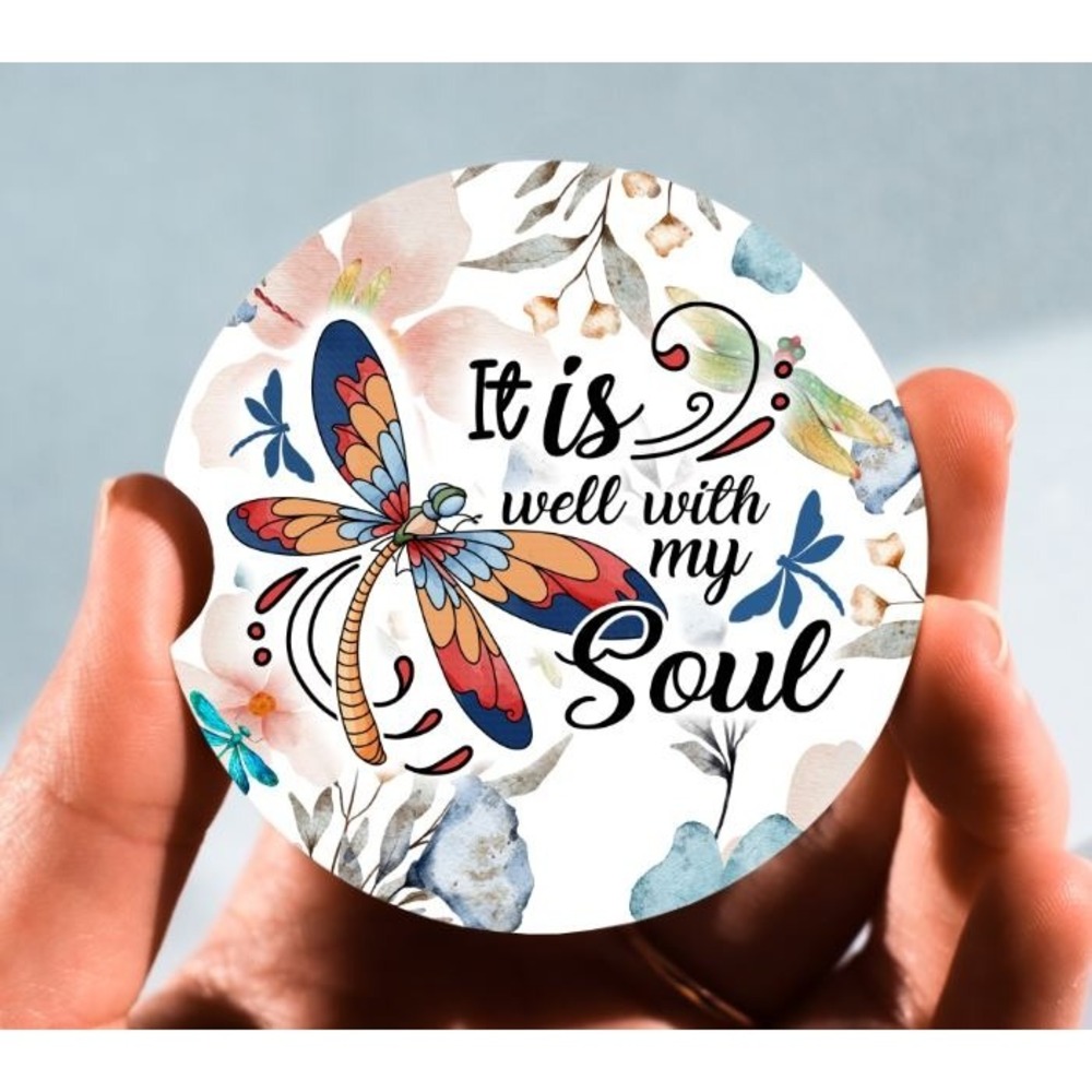 Set of 2 Car Coasters, It Is Well With My Soul Car Coaster, Neoprene Car Coaster